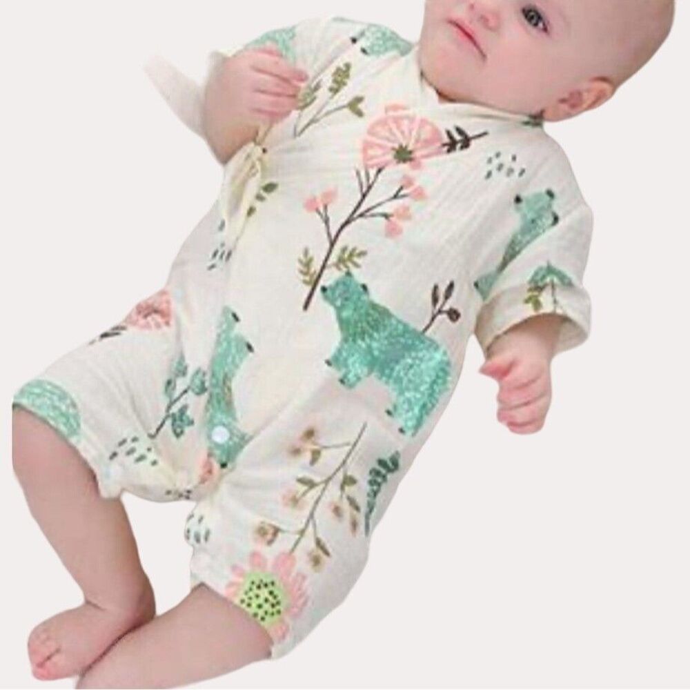 Pauboli Kimono Romper Bear Floral Muslin Baby Girl Infant 3 6 Month?